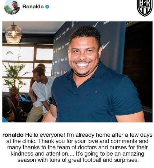 پیام رونالدو پس از مرخص شدن از بیمارستان