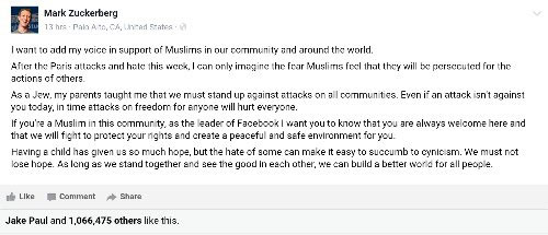 حمایت بنیانگذار فیسبوک از مسلمانان جهان