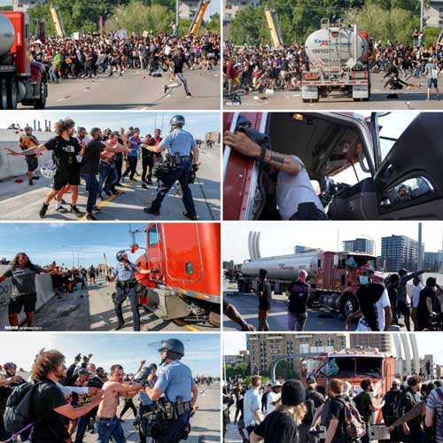 حمله یک راننده کامیون به عابران معترض در آمریکا