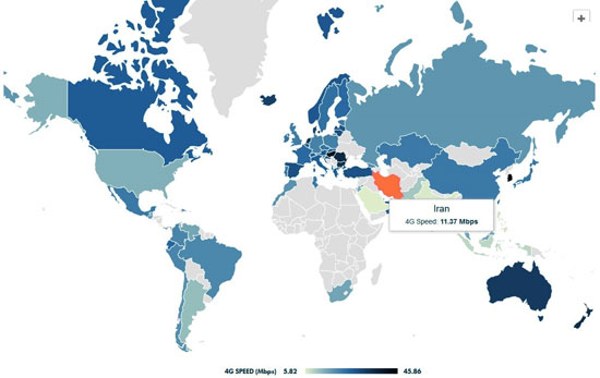 ایران در تَهِ جدول کشورهای دارای اینترنت نسل 4