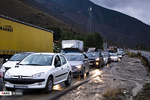 سیلاب در جاده سمنان - مازندران