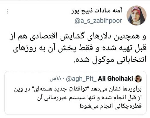توئیت جنجالی آمنه‌ سادات درباره دلارِ انتخاباتی