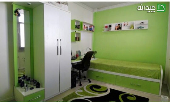 دکوراسیون سبز و سفید؛ اتاق خواب و آشپزخانه‌ای در تهرانپارس