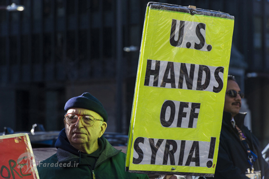 تظاهرات مخالفان حمله به سوریه در آمریکا