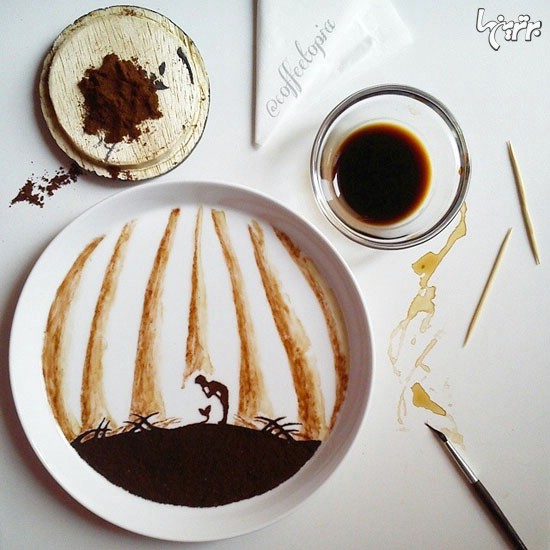 هنرنمایی زیبا با قهوه روی برگ +عکس