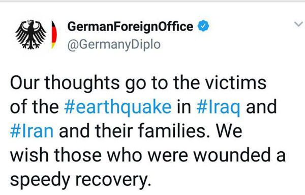 ابراز همدردی آلمان با قربانیان زلزله در ایران