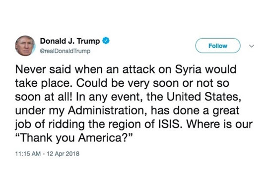 ترامپ: نگفتم کی به سوریه حمله می‌کنیم