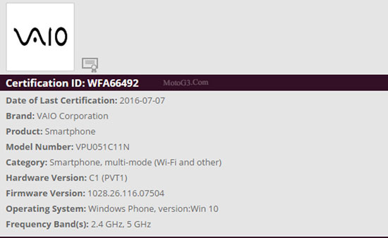 گوشی ویندوزی VAIO در FCC رویت شد