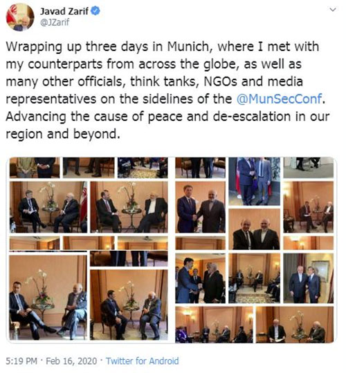 گزارش توییتری ظریف از کنفرانس امنیت مونیخ