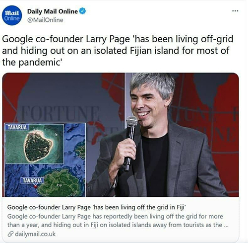 بنیانگذار گوگل خود را در جزایر فیجی محبوس کرد