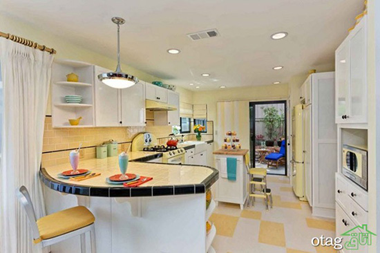 تزیین دکوراسیون آشپزخانه کوچک با رنگ های شاد