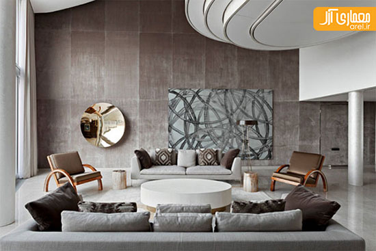 ترکیب دو رنگ خاکستری و قهوه ای در اتاق نشیمن
