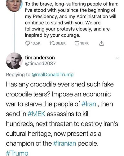 تیم اندرسون، توئیت ترامپ را «اشک تمساح» خواند