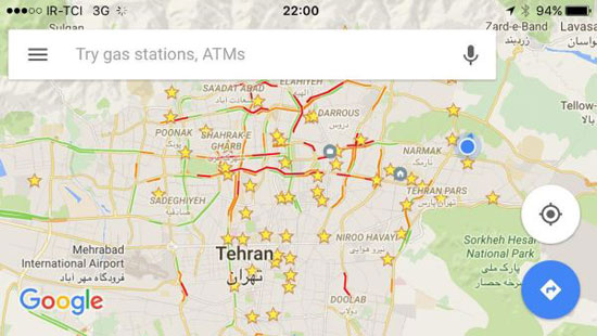 امکان اطلاع از ترافیک تهران در گوگل مپ!