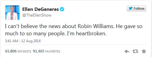 عکس: توییت چهره‌ ها درپی مرگ رابین ویلیامز