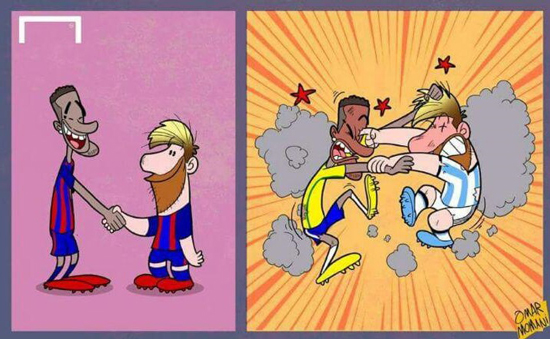 کاریکاتور: دو روی متفاوت مسی و نیمار