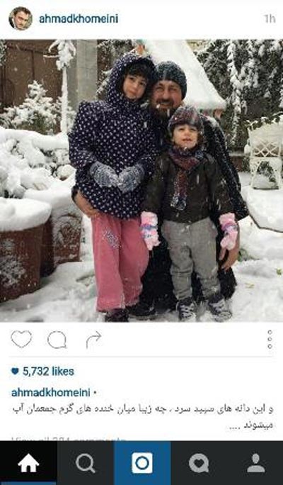 عکس یادگاری سید حسن و فرزندان در برف