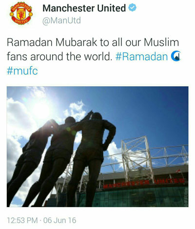 باشگاه منچستر یونایتد ماه رمضان را تبریک گفت