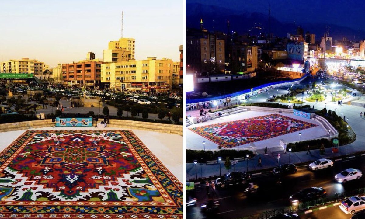 بزرگ‌ترین فرش شهری ایران با شن‌های رنگی!