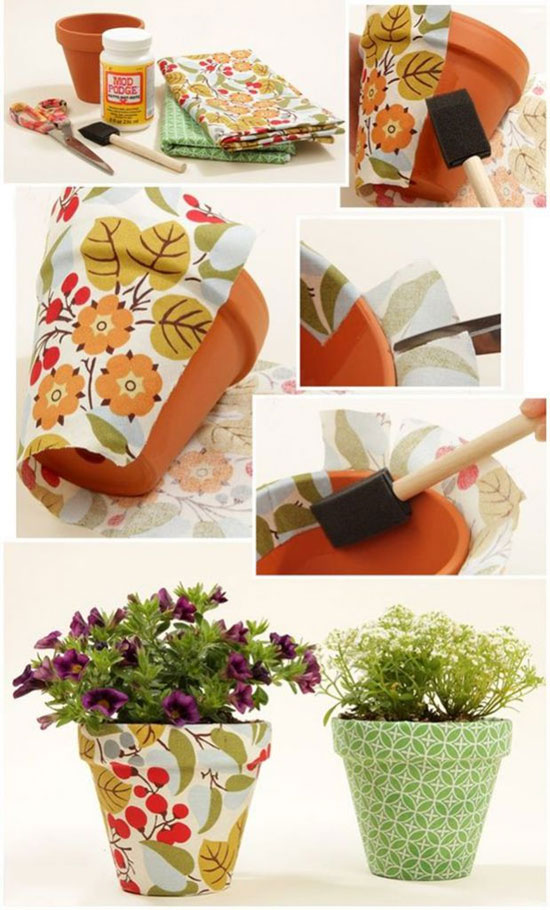 با تکه های پارچه، گلدان های رنگی و شاد بسازید