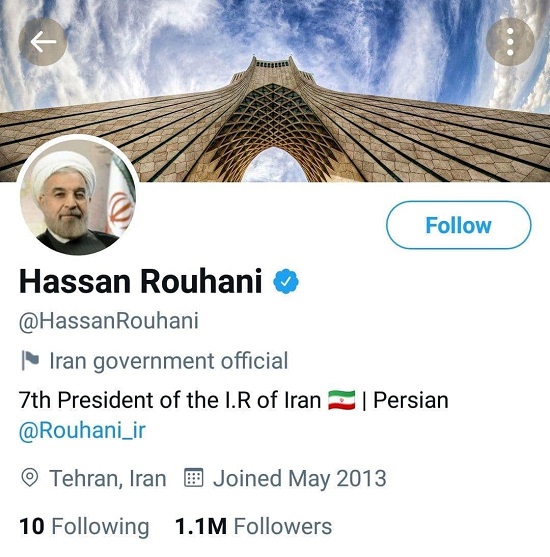 عنوان صفحه توئیتر حسن روحانی تغییر کرد