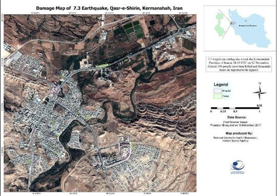 تصاویر ماهواره‌ای پردازش شده از مناطق زلزله زده
