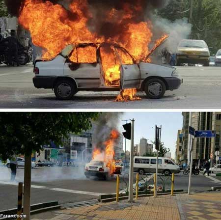 جنجال آتش زدن پراید در اعتراض به جریمه پلیس