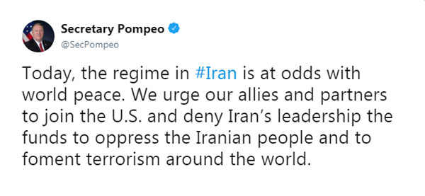 پومپئو: ایران با صلح جهانی در تضاد است