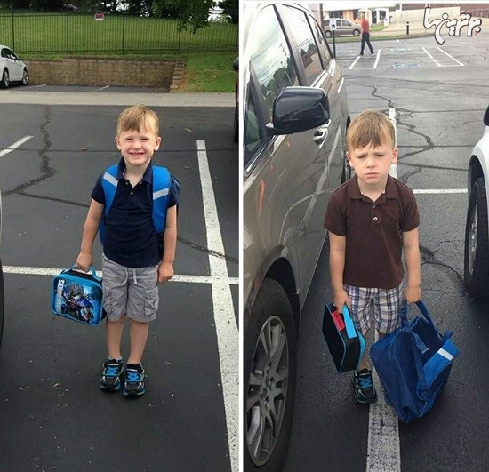 عکس های خنده دار بچه ها قبل و بعد از اولین روز مدرسه