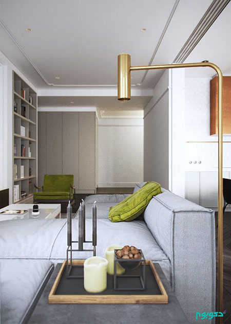 دکوراسیون مینیمال در آپارتمانی دو خوابه و نورگیر