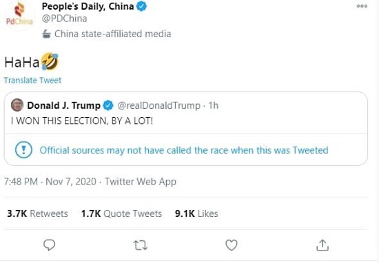 روزنامه چینی در تمسخر شکست ترامپ نوشت